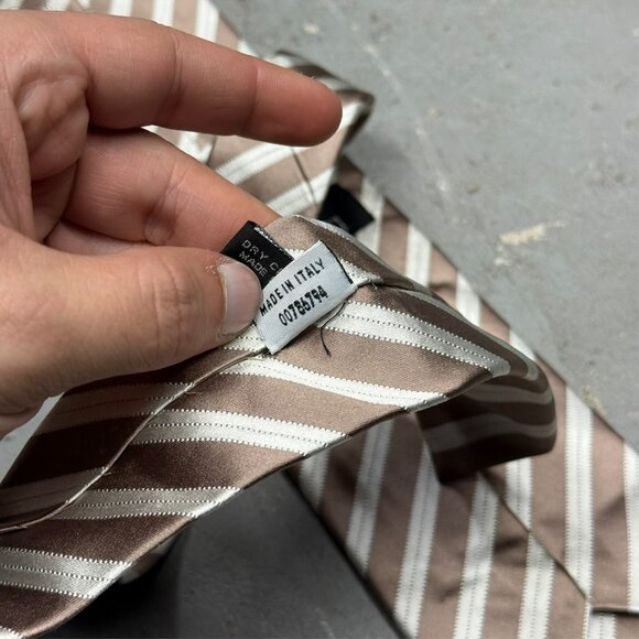 Stefano Ricci Tie "Luxury Collection" Striped Silk Made in Italy Satin Gold 4" - Picture 10 of 11